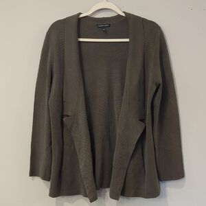 Eileen Fisher Olive Open-Front Knit Cardigan size Medium Silk Organic Cotton
